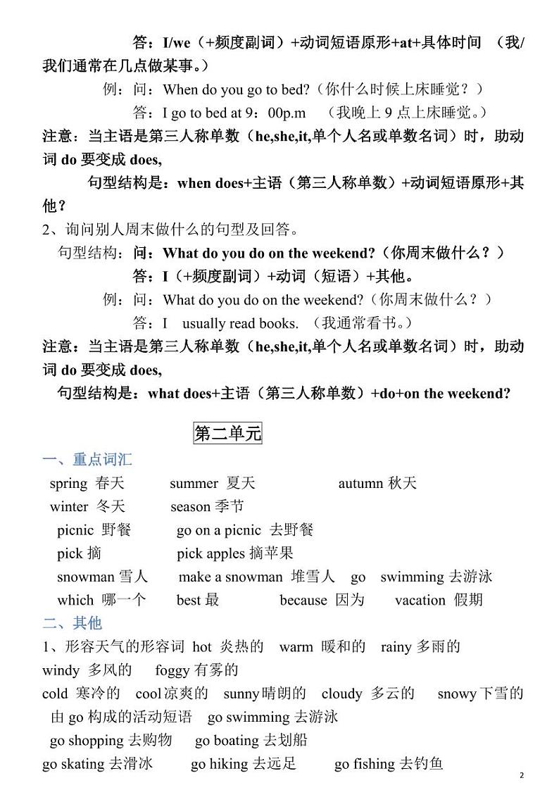 【期末复习】小学英语五年级下册素材-单词、短语、句型期末重点知识归纳  （讲义）02