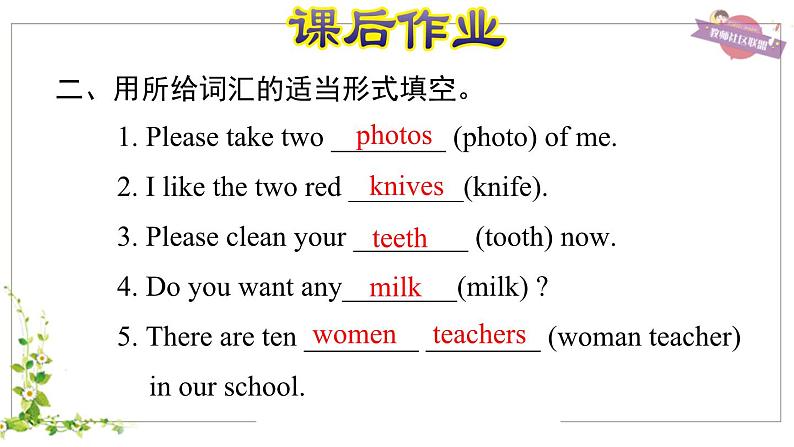 【期末复习】人教版PEP小学英语六年级下册名词、冠词专项（课件）04