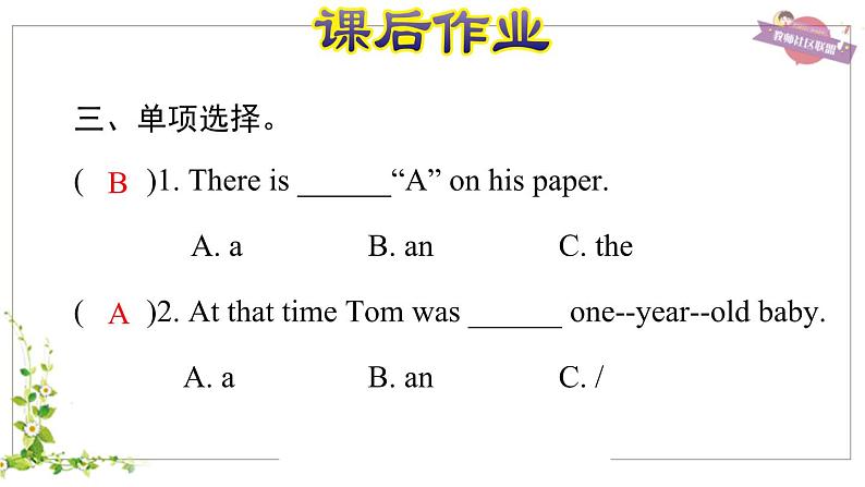 【期末复习】人教版PEP小学英语六年级下册名词、冠词专项（课件）05