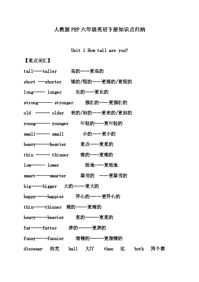 【期末复习】人教版PEP小学英语六年级下册版六英下知识点8页（讲义）01