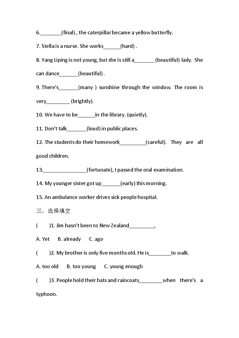2024学年小升初英语专项 练习- 副词02