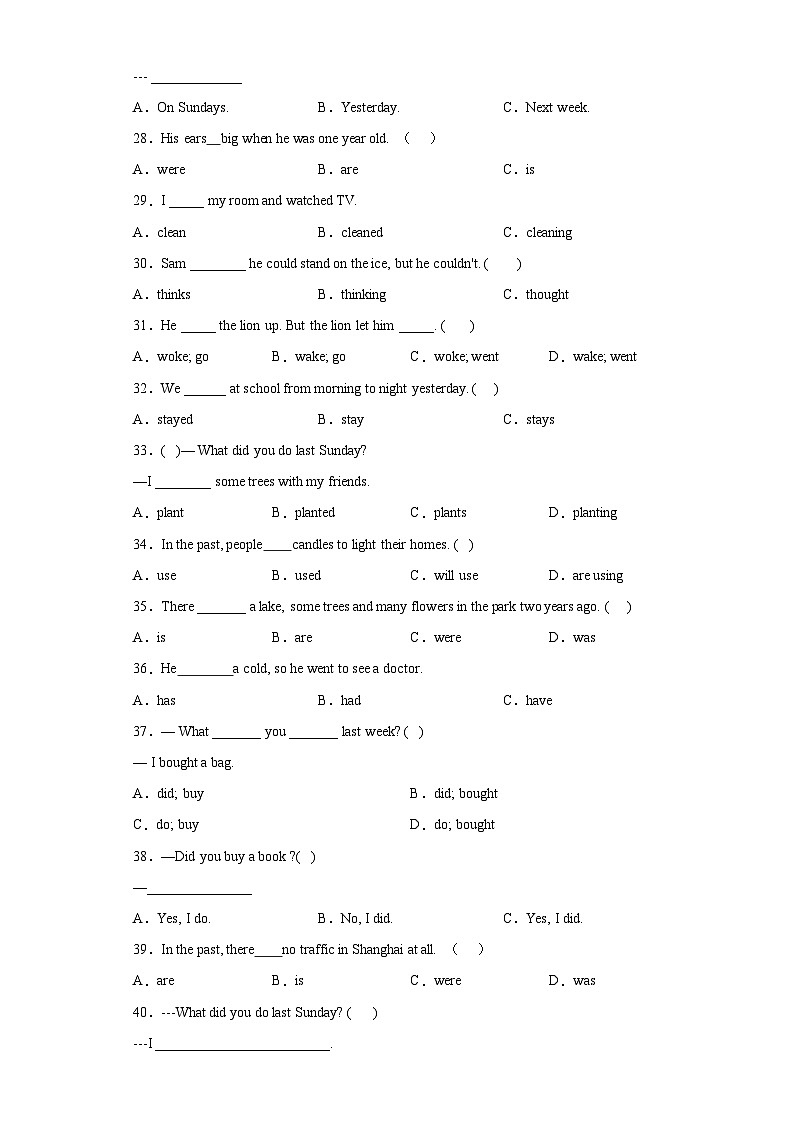2024年小升初英语语法专项训练（译林三起）--一般过去时第3页