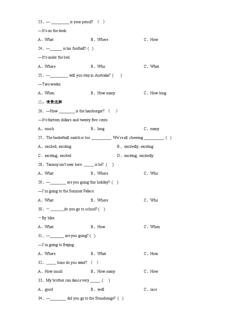 2024年小升初英语语法专项训练（译林三起）--副词03