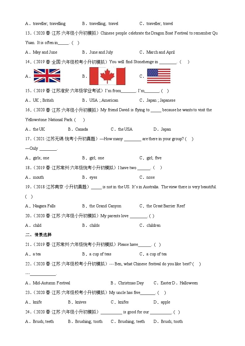 2024年小升初英语语法专项训练（译林三起）--名词02