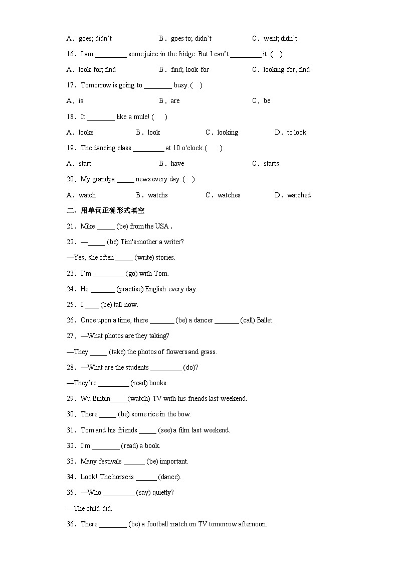 2024年小升初英语语法专项训练（译林三起）--时态 译林版（三起）第2页