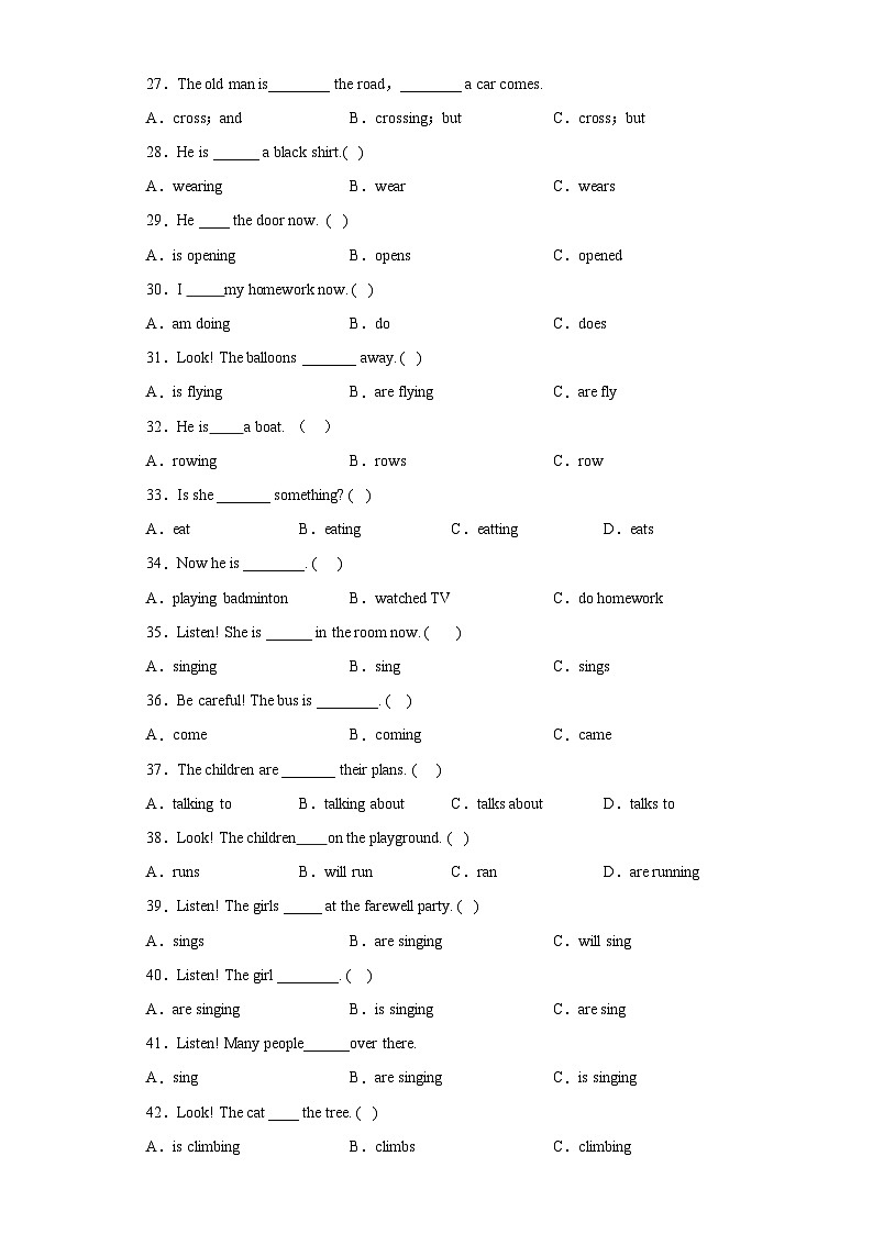 2024年小升初英语语法专项训练（译林三起）--现在进行时第3页