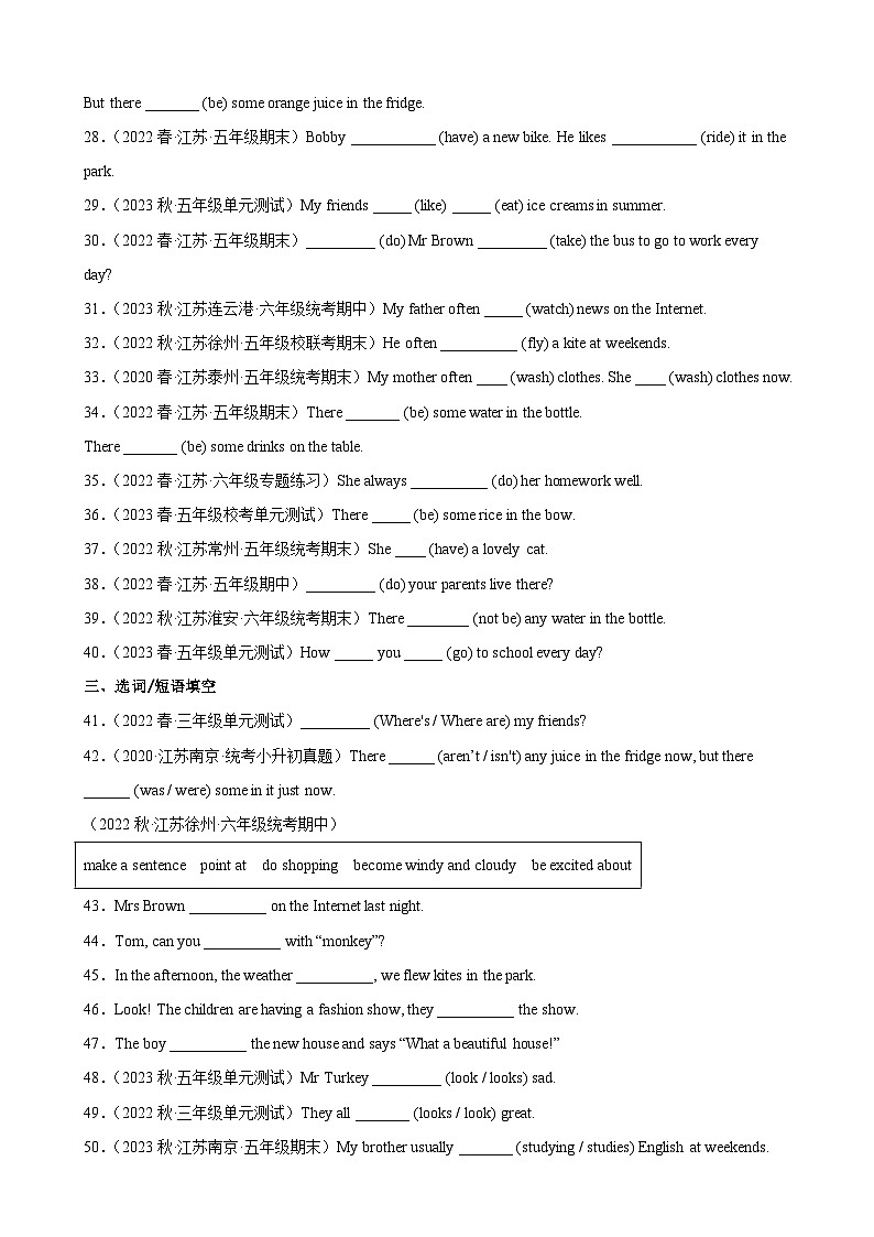 2023年 江苏小升初 语法专项精练--一般现在时的用法（含答案解析）第3页