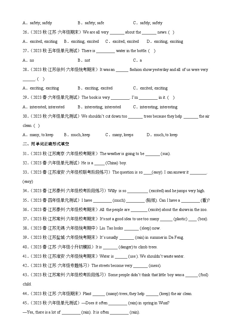 2023年 江苏小升初 语法专项精练--形容词的用法 （含答案解析）译林版三起第3页