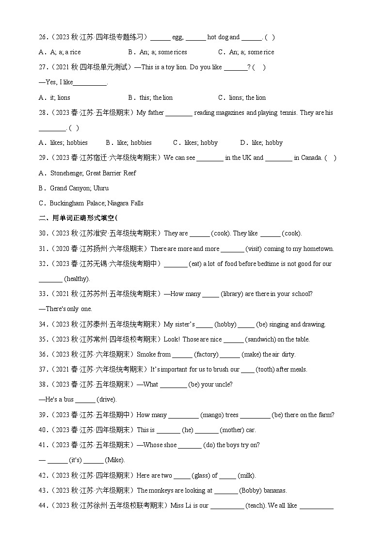 2023年江苏小升初 语法专项精练--动词的用法（含答案解析）译林版三起第3页