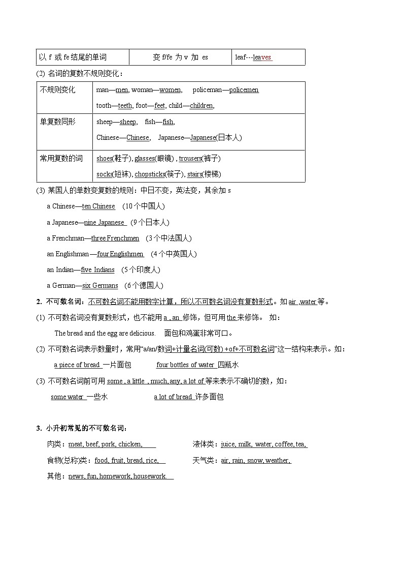 【暑假衔接】考点01-名词-小升初英语衔接专项练习（通用版）02