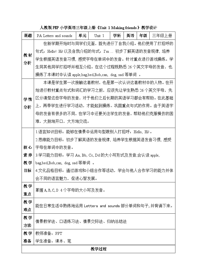 【核心素养】人教版英语三年级上册备课资源包-U1 PA Letters and sounds（课件+教案+习题）01