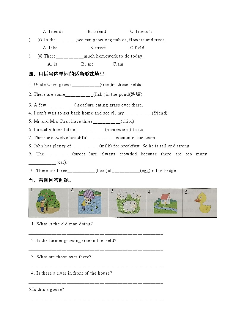 Module 1 Country life Unit1 What are those farmers doing ？同步练习（含答案）02