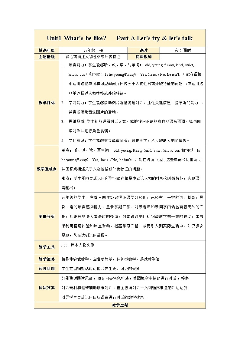 人教PEP版英语五年级上册 Unit1 PartA Let's try & Let's talk（教学课件+同步教案）01