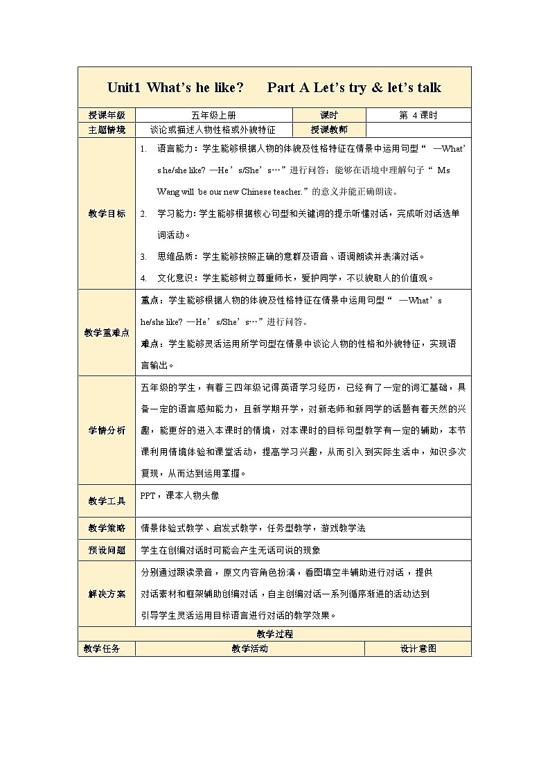 人教PEP版英语五年级上册 Unit1 PartB Let's try & Let's talk（教学课件+同步教案）01