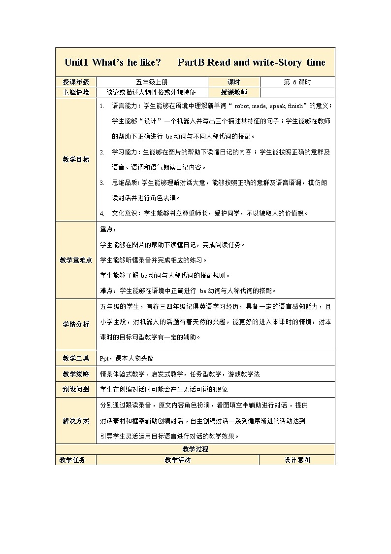 人教PEP版英语五年级上册 Unit1 PartB Read and write-Story time（教学课件+同步教案）01
