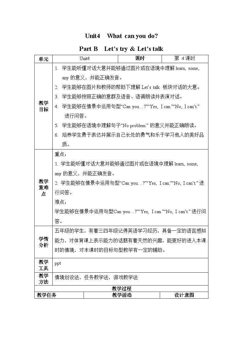 人教PEP版英语五年级上册 Unit 4 Part B Let's try&Let's talk （教学课件+同步教案）01