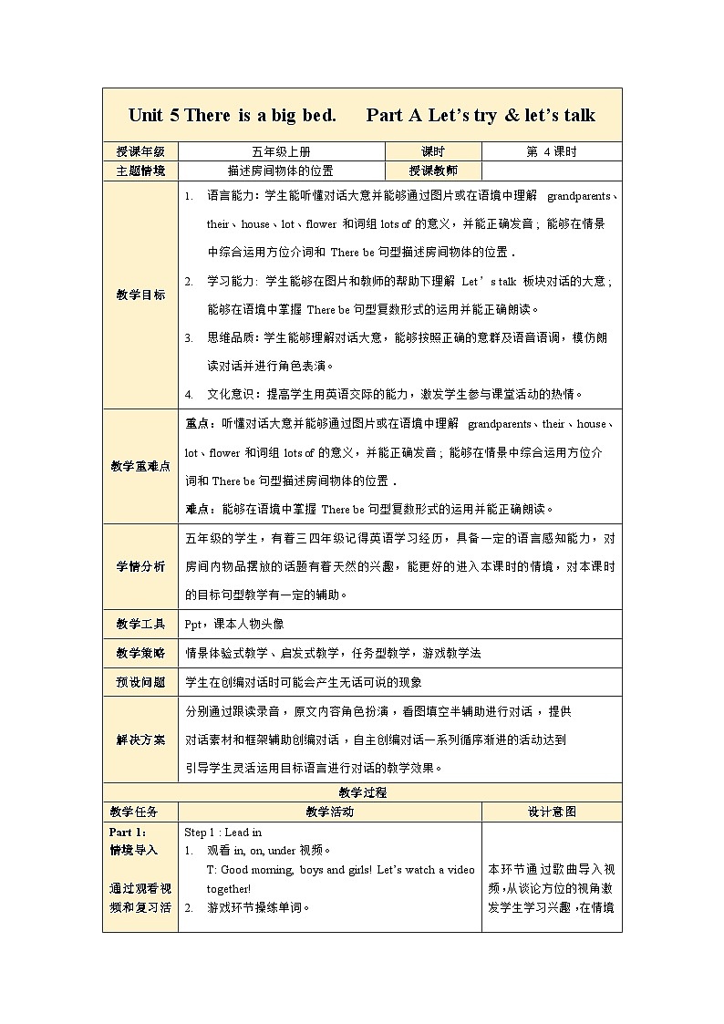人教PEP版英语五年级上册 Unit5 PartB Let's try & Let's talk（教学课件+同步教案）01