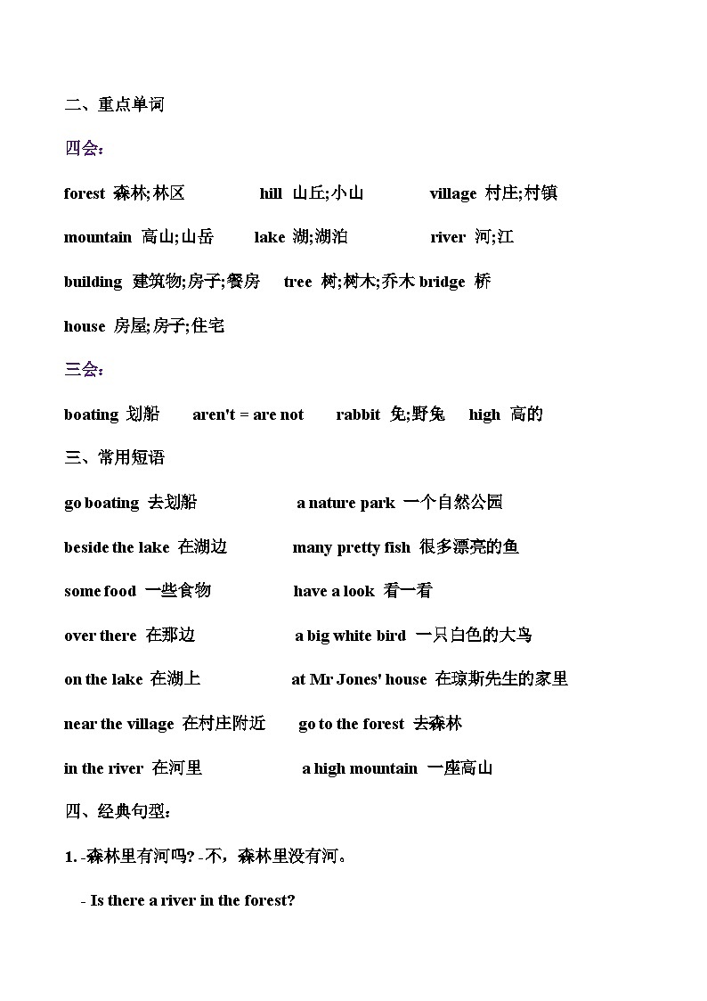 人教PEP版英语五年级上册 Unit 6（知识清单）（学生版）第2页