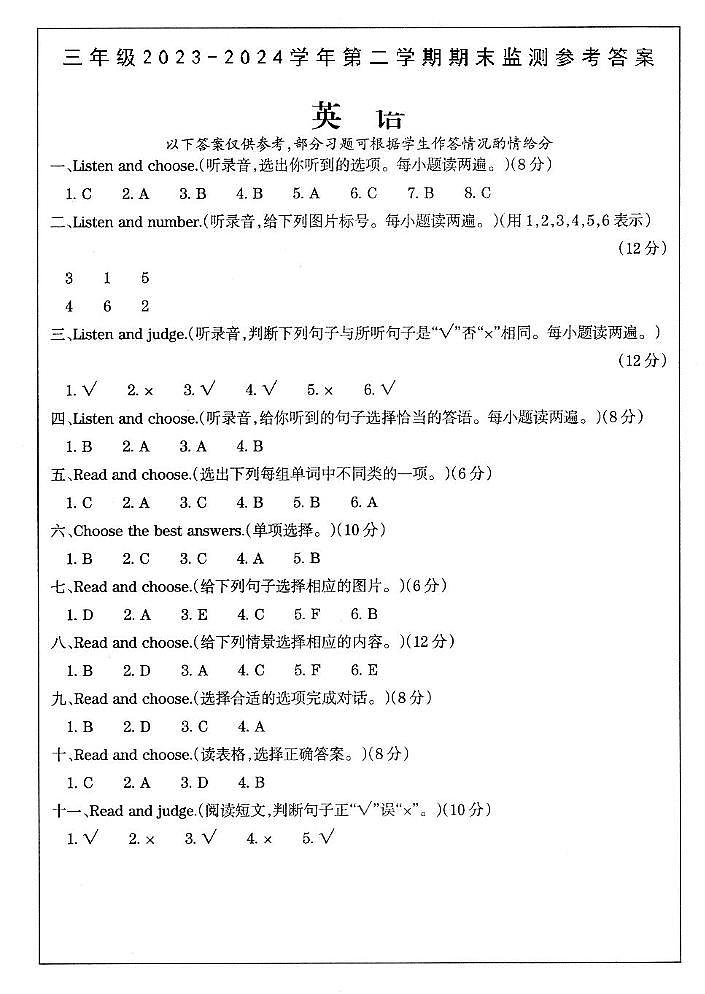 山西省大同地区2023-2024学年三年级下学期期末考试英语试题01