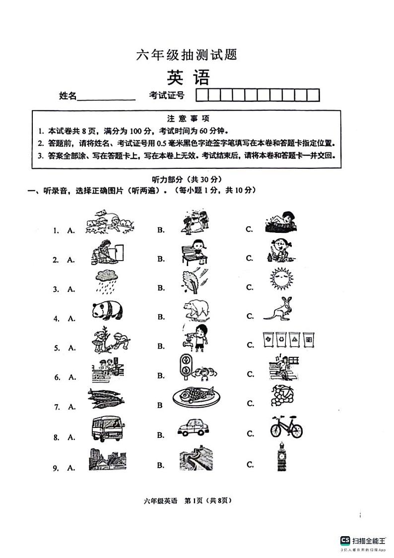 江苏省徐州市2023-2024学年六年级下学期期末英语试题第1页