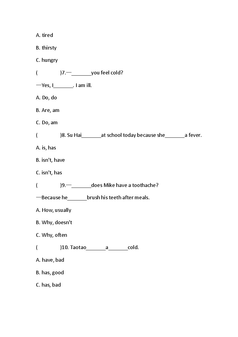Unit 4 Seeing the doctor 同步练习 （含答案）第3页