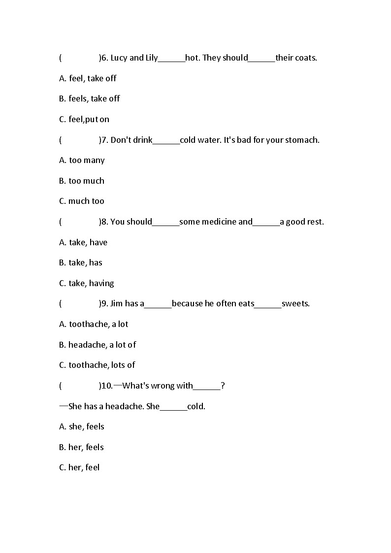 Unit 4 Seeing the doctor 同步练习（含答案）02