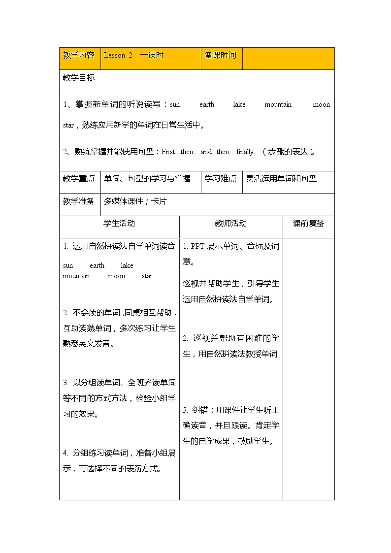 Unit 4 The water journey Lesson 2大单元表格式教案01