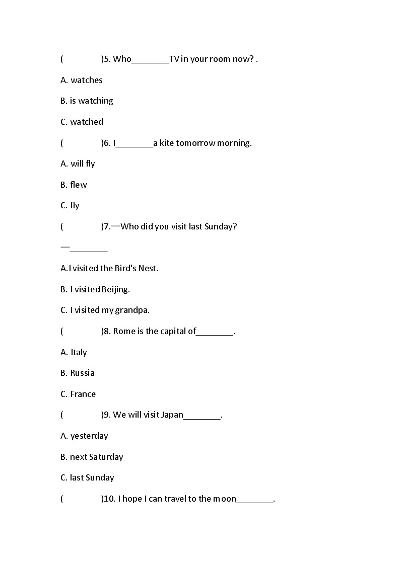 科普版英语六年级下册 Lesson 10 Revision 单元卷（含答案）03