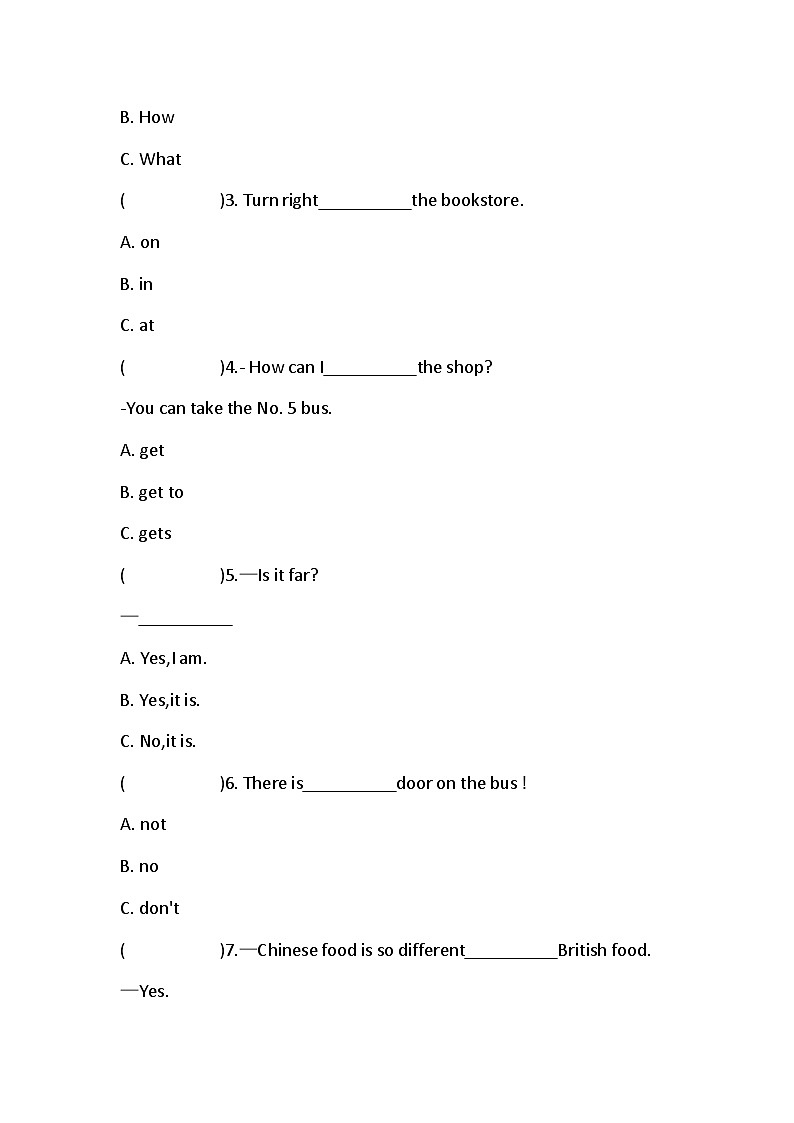 人教PEP版英语六年级上册月考卷（Unit1-Unit2）（含答案）03