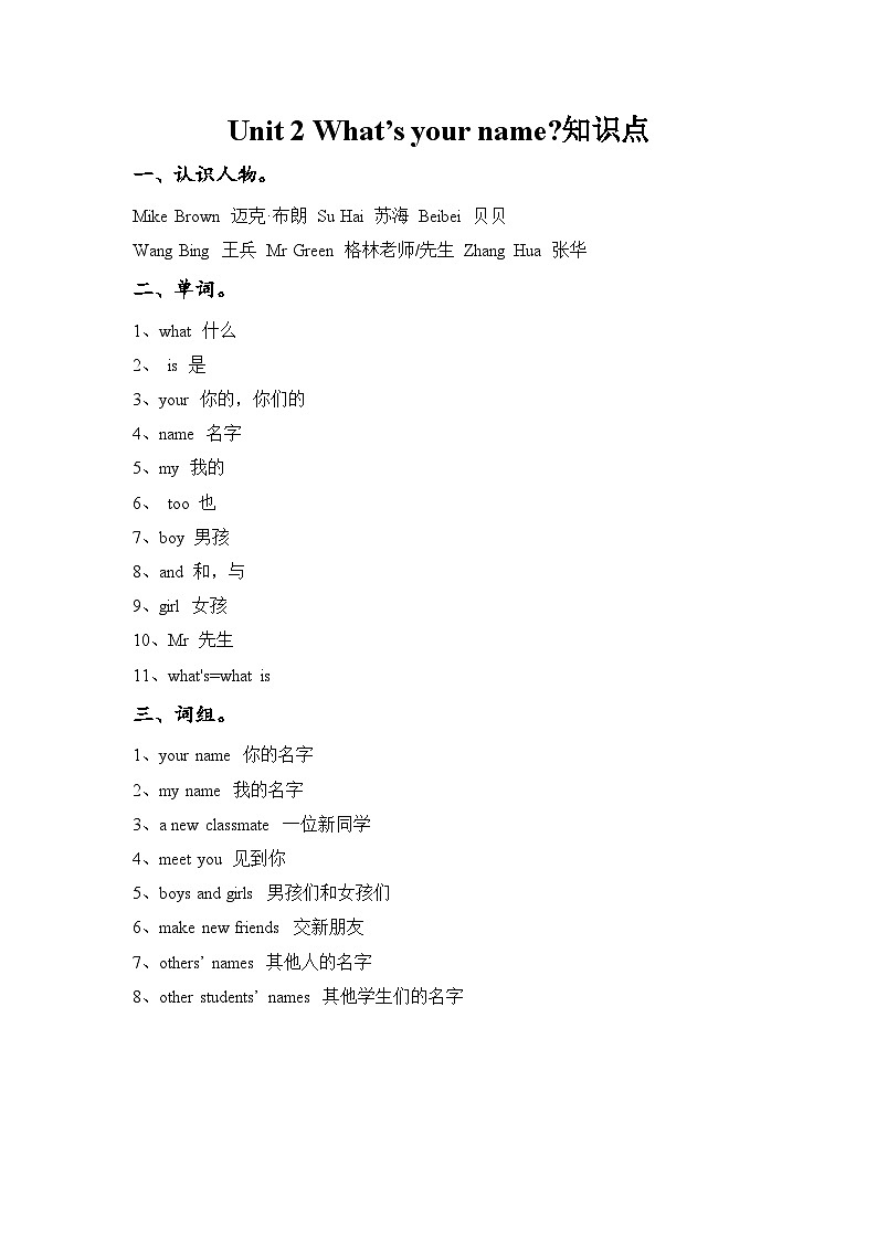 译林版小学英语 3AU2知识梳理01