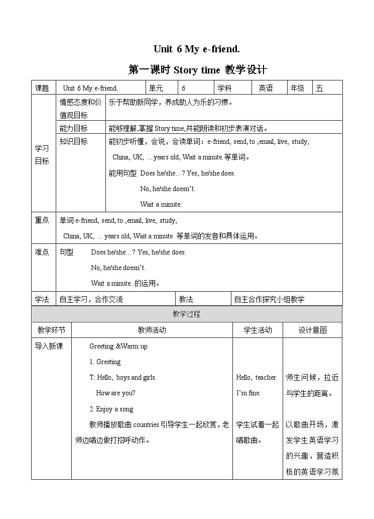 牛津译林版英语五上五上Unit6 My e-friend 第1课时 Story time（课件+教案+练习+素材）01