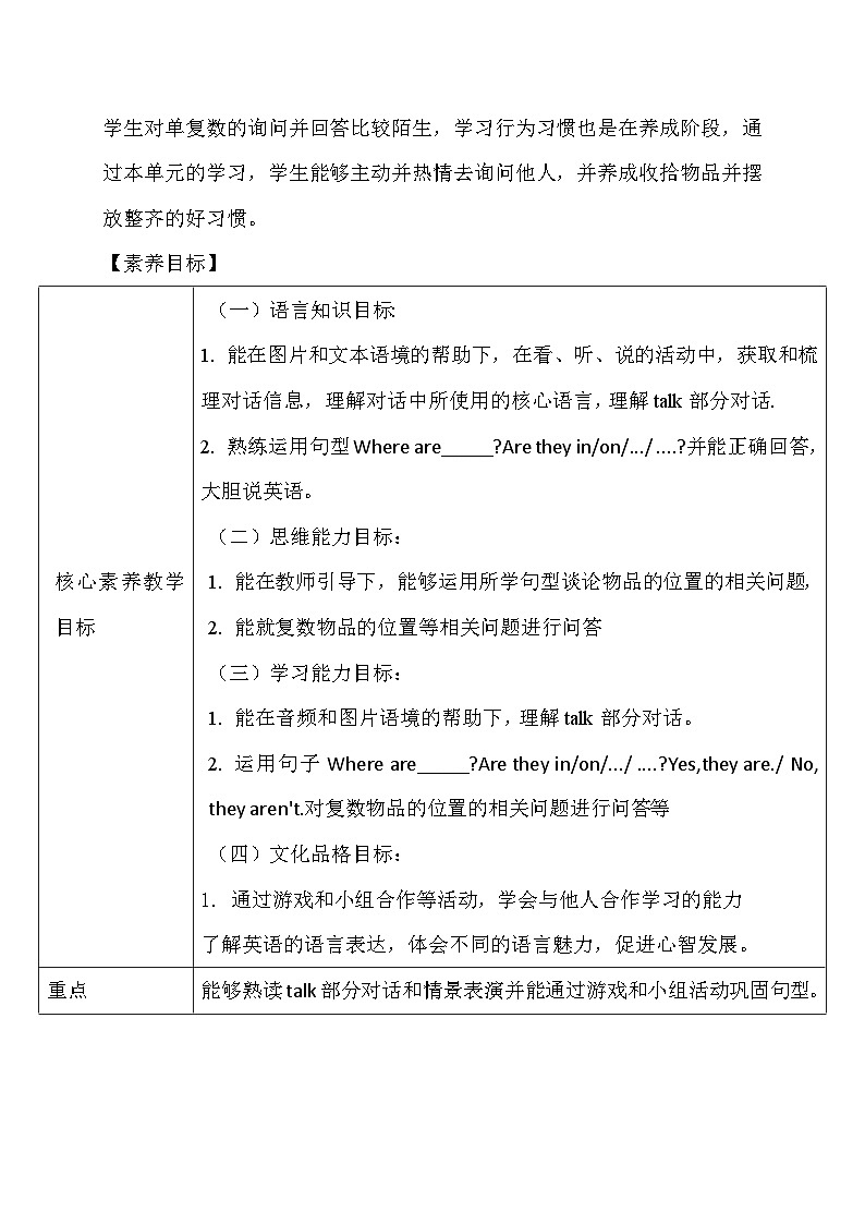 【核心素养】人教版英语四年级上册-Unit 4 My home PB let's talk（教案）第2页