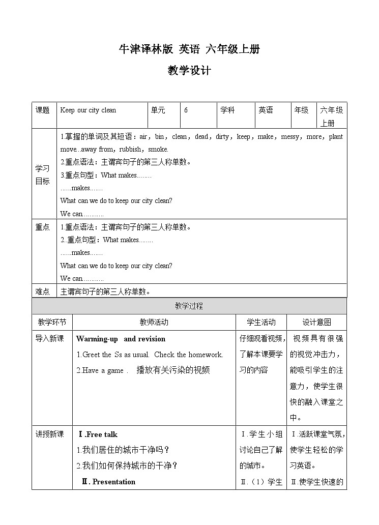 牛津译林版英语六上Unit6 Keep our city clean 第1课时 Story time（课件+教案+练习+素材）01