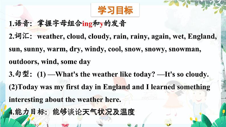 英语教科版五上Module 6  Weather  Unit 11   What's the weather like today?第1课时 PPT课件02