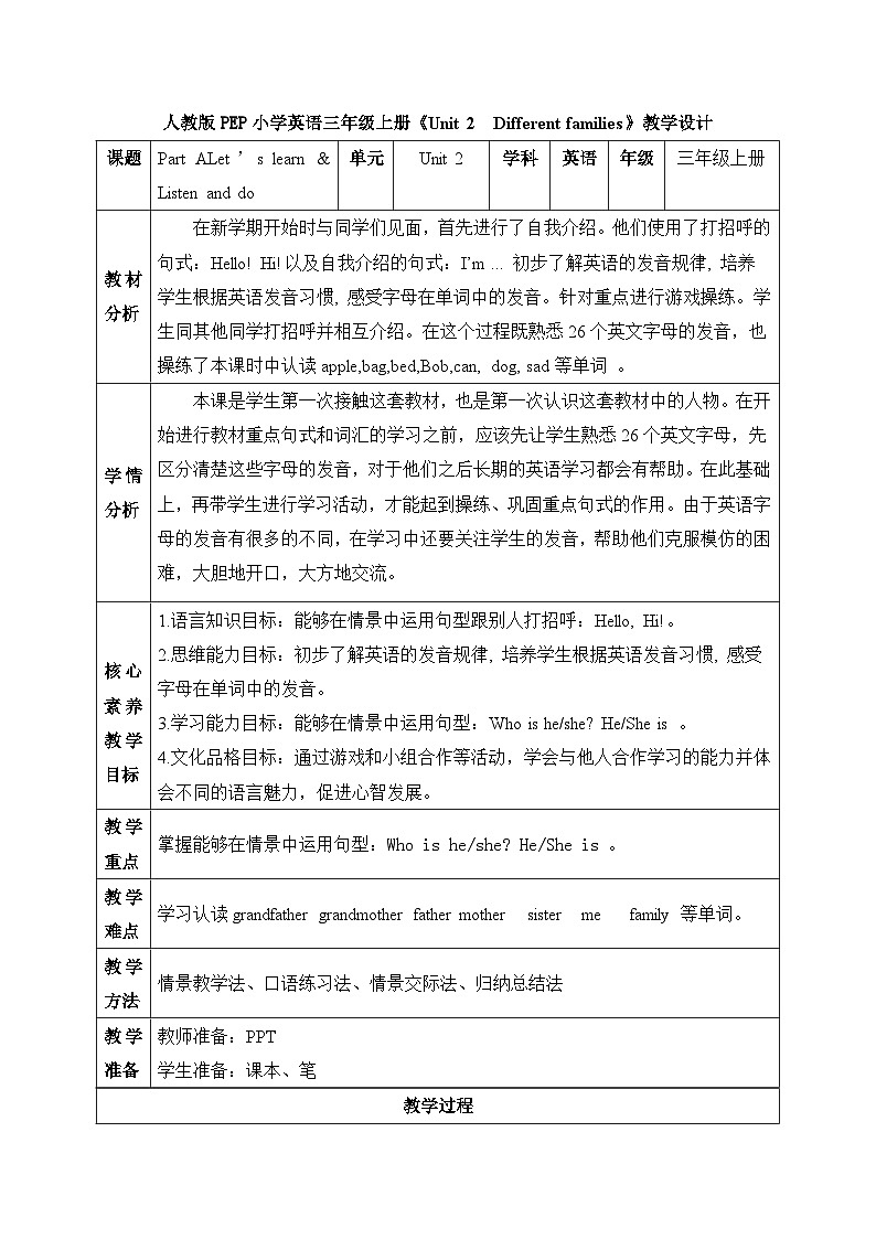 【核心素养】人教版英语三年级上册-U2 PA  Let's learn & Listen and do（课件+教案+习题）01