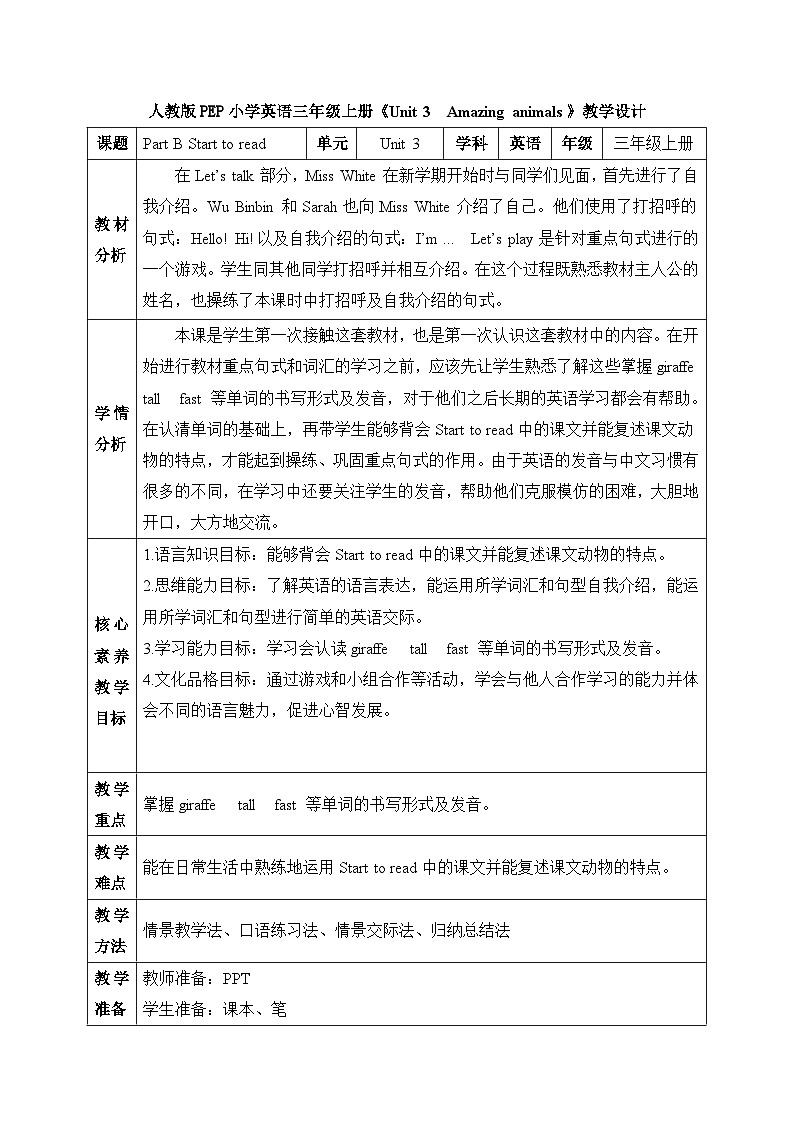 【核心素养】人教版英语三年级上册-U3 Part B Start to read（课件+教案+习题）01