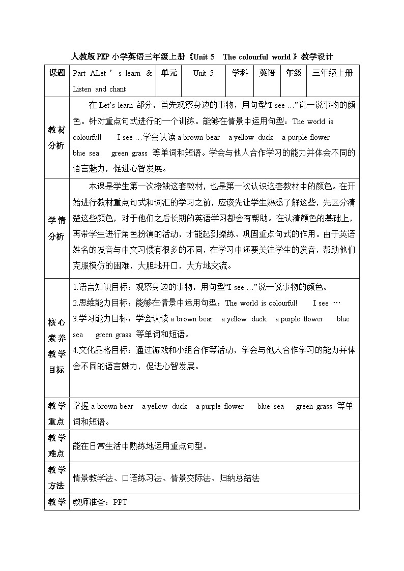 【核心素养】人教版英语三年级上册-U5 PA  Let's learn & Listen and chant（课件+教案+习题）01