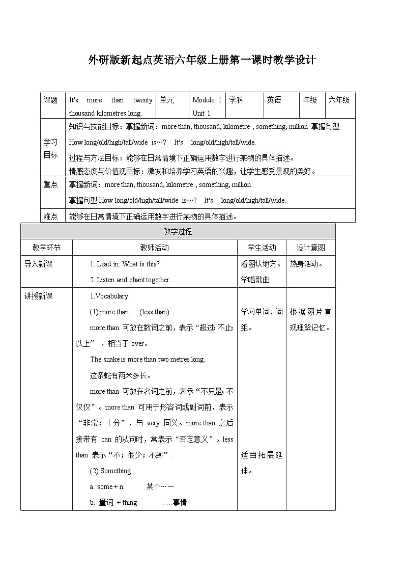 外研版英语六年级上册Module 1 Unit 1 It’s more than twenty thousand kilometres long（课件＋教案＋练习＋素材）01
