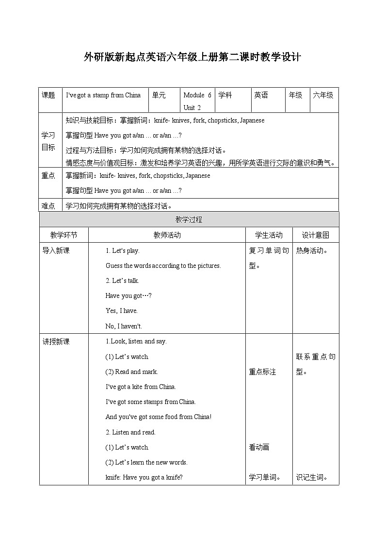 外研版英语六年级上册Module 6 Unit 2 I’ve got a stamp from China（课件＋教案＋练习＋素材）01