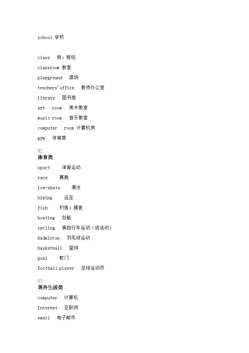 小学资料：英语考试常用的词汇02