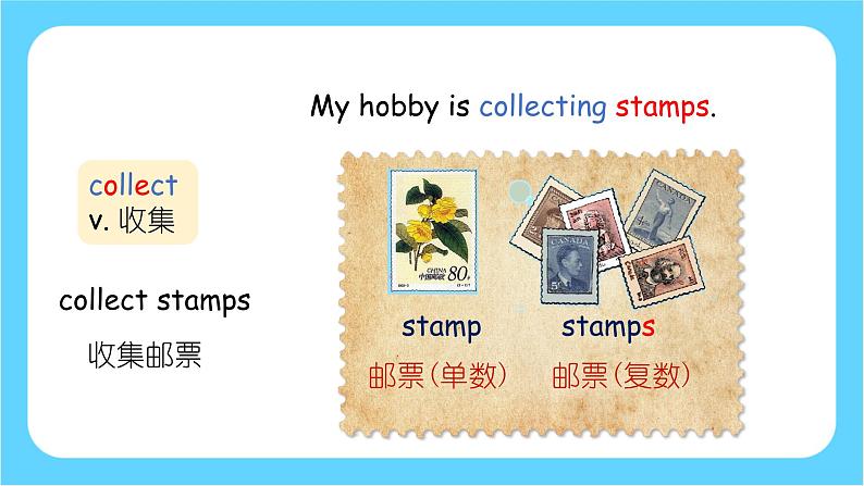 【核心素养】外研版英语六年级上册 Module 3 Unit 1 Collecting stamps is my hobby 同步课件+同步练习+同步教案07