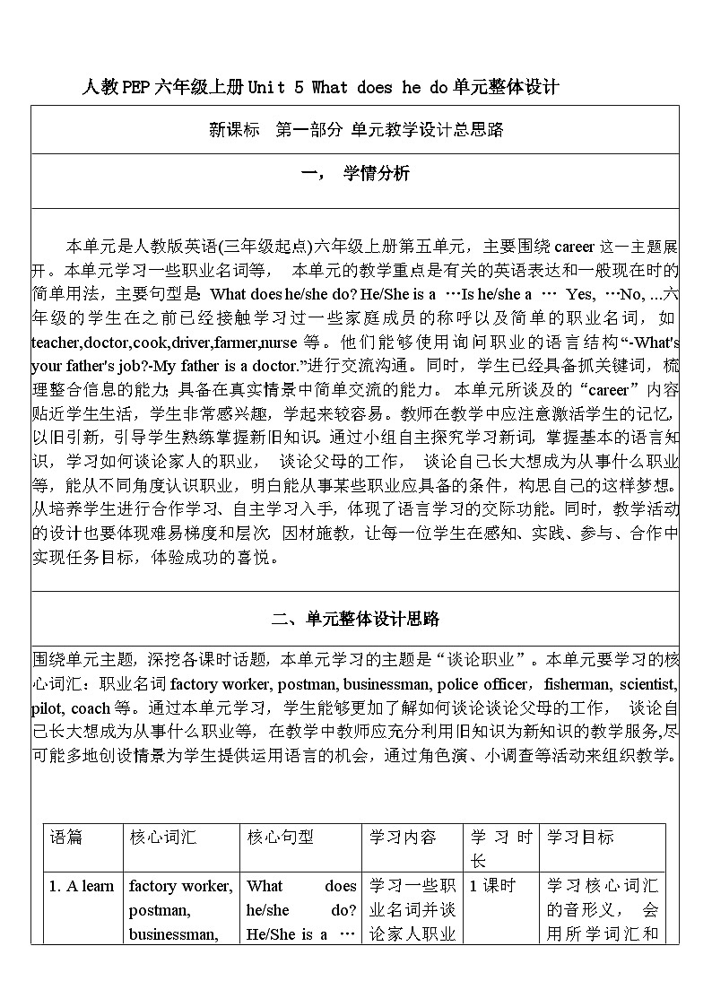 【核心素养新课标】Unit 5 What does he do PB Read and write课件＋单元教案＋素材01