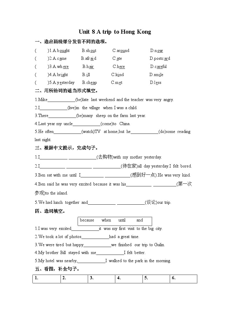 教科版六年级上册英语课时优化作业Unit8A trip to Hong Kong01