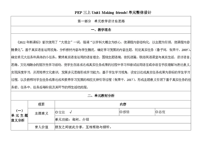 人教pep版英语三年级上册Unit1 Making friends A Letters and sounds 课件+单元整体设计+素材01