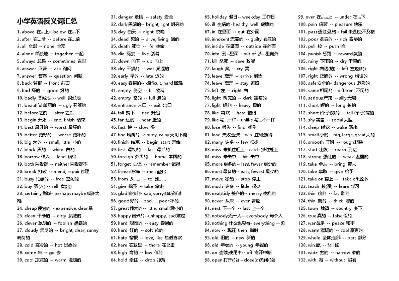人教版小升初复习：1-6年级英语单词分类表学案01