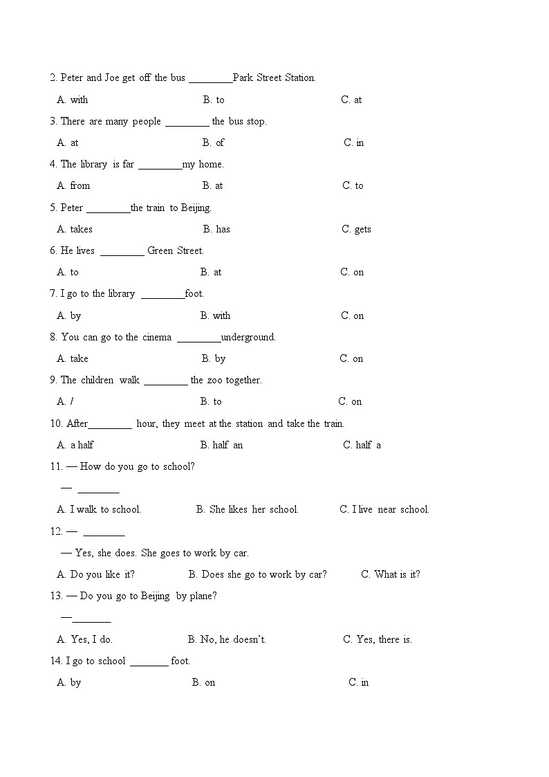 沪教牛津版（六三制三起） Module 1 Unit 2 Going to school  单元测试（含答案）02
