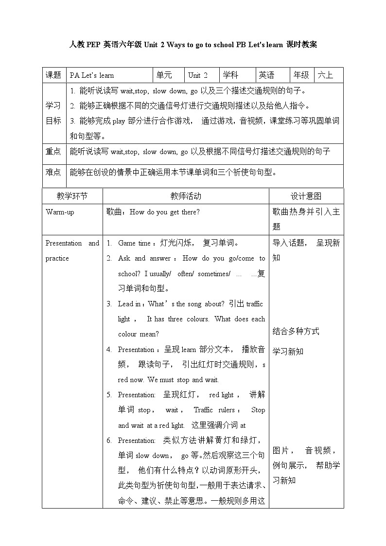 人教版英语六上Unit 2《 Ways to go to school PB Let's learn 》课件+教案+动画素材01