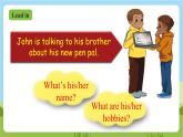 人教版英语六上Unit 4 《I have a pen pal PB Let's learn》课件+教案+动画素材