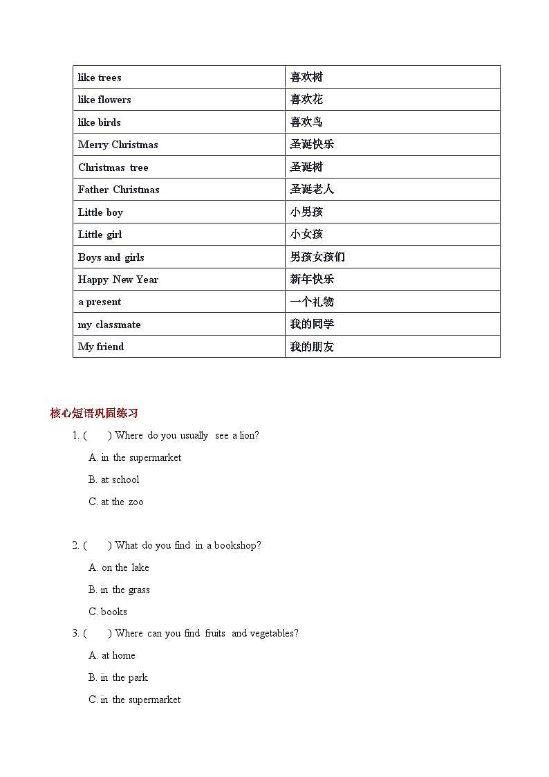 人教版新起点英语二上 unit4-unit6 期末核心短语复习讲义第2页