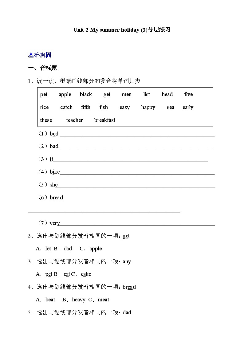 牛津深圳版英语六上Unit 2《My summer holiday》第三课时课件+教案+分层练习01